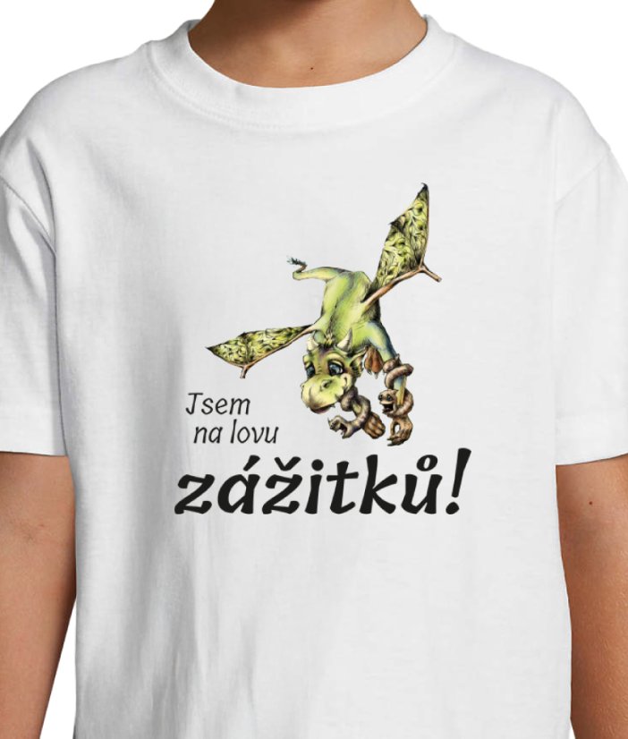 Tričko Na lovu zážitků (poslední kusy) - Velikost: 4 r. (44/32), Barva: Bílá